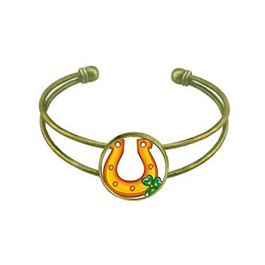 Imagem de Clover U Type Iron Ireland St.Patrick's Day Bracelete Retrô Joia de Punho Aberto