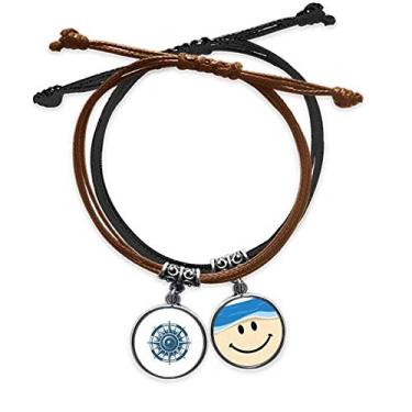 Imagem de DIYthinker Pulseira Militar Oceano Militar com Corrente de Mão de Couro com Rosto Sorrindo da Bússola