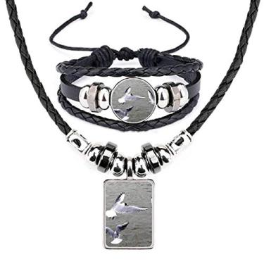 Imagem de Conjunto de joias de pulseira de couro com imagem da natureza do pássaro do mar e água oceânica