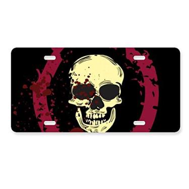 Imagem de DIYthinker Placa de carro redonda de caveira completa Halloween decoração de carro acessório de aço inoxidável