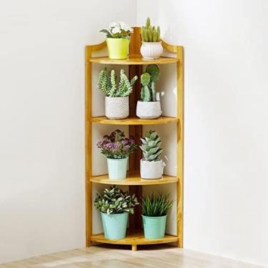 Imagem de Prateleira De Canto 3/4/5 Estante De Suporte De Planta Estante, Estante Multiuso De Bambu Pequeno Rack De Exibição De Canto Industrial Para Plantas, Sala De Estar, Casa, Escritório E Cozinha,Natur