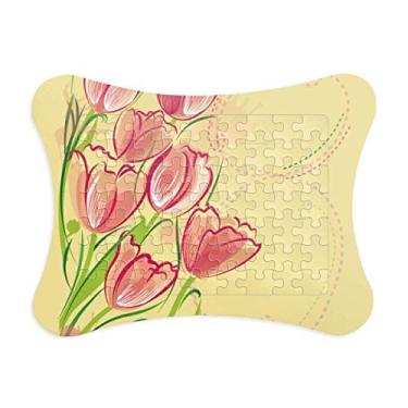 Imagem de Moldura de quebra-cabeça com ilustração de tulipa pintada à mão para decoração de fotos, ornamento de jogo de quebra-cabeça