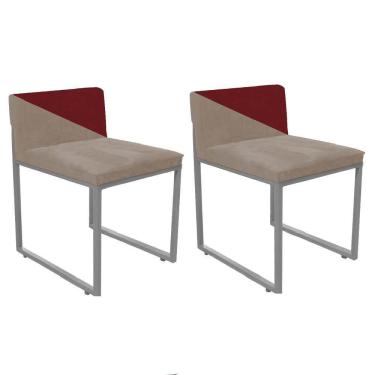 Imagem de Kit 02 Cadeira Lee Duo Sala De Jantar Ferro Prata Sintético Bege E Vermelho - Amey Decor