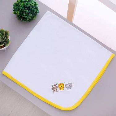 Imagem de Manta Cueiro Malha 100% Algodão Para Bebê Safari Branco Com Amarelo