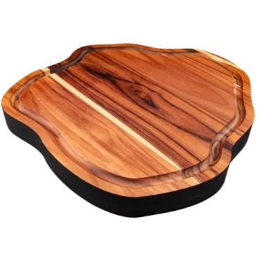 Imagem de Tabua De Churrasco Teca Rustica Bolacha Tora Madeira - Ideal para Cortes de Carne Resistente