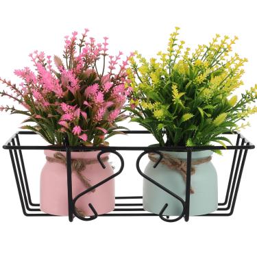 Imagem de DOITOOL Cestas de vaso para pendurar com trilhos, suporte para vaso de flores, suporte para vaso de jardim, suporte decorativo para vaso de flores pendurado, ganchos de metal, cercas, trilhos, vasos