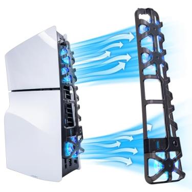 Imagem de WUXIDIXI Cooling Fan for PS5 Slim, High-Speed Rotational Cooling System with Blue LED Light, Quiet Cooler Accessories for PS5 Slim Digital & Discs Edition with USB 3.0 Port - Black