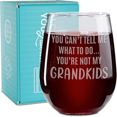 Imagem de On The Rox Drinks Presentes de vinho para avó - 482 g You Can't Tell Me What To Do …You're Not My Grandkids Taça de vinho sem haste gravada - Presentes engraçados de aniversário, Dia das Mães para