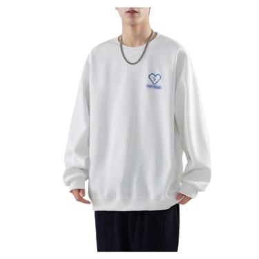 Imagem de Camisetas masculinas casuais, folgadas, manga comprida, pulôver, cor sólida, uso diário, uso urbano, Branco, XG