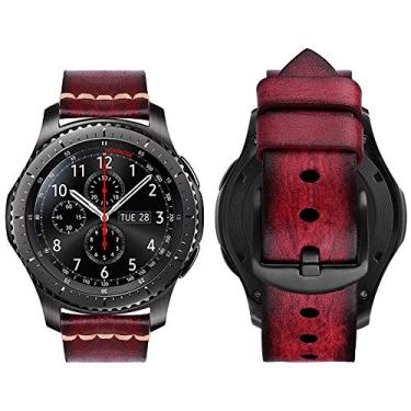 Imagem de MroTech Pulseira de 22 mm compatível com Samsung Gear S3 Frontier/Classic/Galaxy Watch 46 mm/Galaxy Watch 3 de 45 mm de substituição para Huawei Watch GT/GT2/GT3 Pulseira larga de couro de 46 mm, vermelho antigo