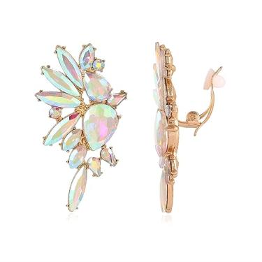 Imagem de Met-edianger Brincos vintage de strass com clipe de cristal retrô, brincos pendentes não perfurados para mulheres e meninas, Zinco, Strass Vidro