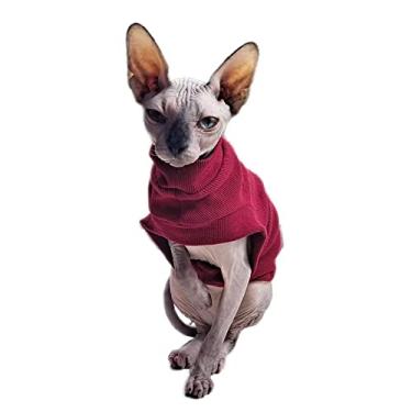 Imagem de Sphynx Gatos Roupas Moletom Suéter, Gatos e Cães Pequenos Colete de Algodão Macio Respirável Camiseta Vestuário para Cornish Rex, Devon Rex, Peterbald (Vermelho P)