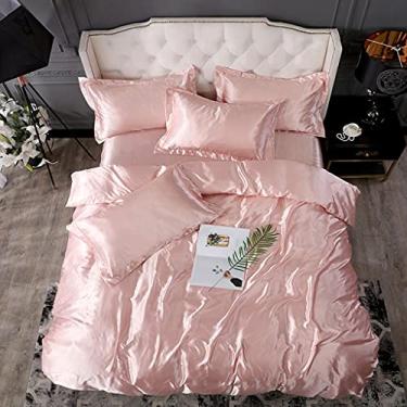 Imagem de Conjunto de cama de cor sólida rayon conjunto de capa de edredom jogo de cama de casal solteiro (cor: E, tamanho: tamanho queen 3 peças) (E tamanho solteiro 4 peças)