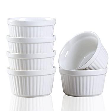 Imagem de YAZYLIFE Ramekins 170 g seguro para forno, creme brulee ramekin e pratos de suflê, tigelas de porcelana, molho de mergulho. Copos de pudim, conjunto de 6, branco