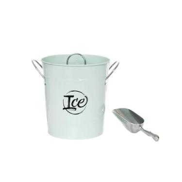 Imagem de Refrigerador Balde de gelo estilo europeu, material de ferro, criativo, doméstico, ao ar livre, balde de gelo com pá e tampa, cerveja gelada Gelo (Size : Mint Green)
