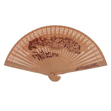Imagem de YQHWLKJ Ventilador de sândalo oco dobrável portátil decorativo para decoração de parede faça-você-mesmo, festas, casamentos, dança