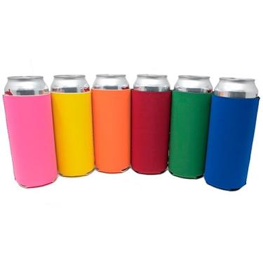 Imagem de TahoeBay 473 ml Mangas de lata – Panelas de cerveja de neoprene para latas – Resfriadores de bebida energéticos em volume liso – Crie uma lembrança de casamento personalizada, presente de festa engraçado, Multicor, 16oz, 6