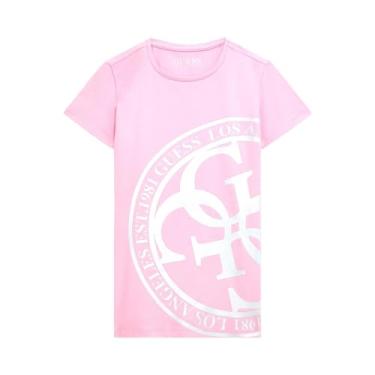 Imagem de GUESS Camisa de manga curta com logotipo gráfico de algodão orgânico para meninas, Rosa macia, 16 Anos