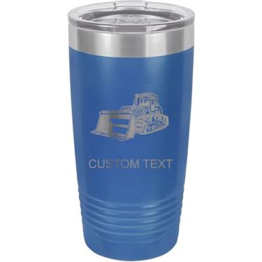 Imagem de Bulldozer Copo de aço inoxidável isolado a vácuo de 590 ml personalizado de parede dupla gravado a laser, caneca de café, personalizado, azul