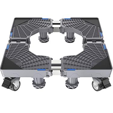 Imagem de OREKO Suporte de base móvel para mini geladeira, ajustável, lavadora, secadora, suporte de geladeira com 4 rodas duplas e 8 pés de elevação (tubo duplo)