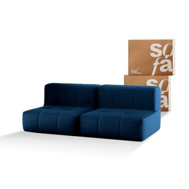 Imagem de Sofá 2 lugares Modular - Sofá na Caixa em Boucle com 2 Módulos 1,72m (Azul, Sem braços)