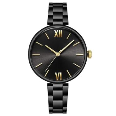 Imagem de Relógios femininos estreitos de aço inoxidável, pulseira de quartzo, relógios de pulso ultrafinos, Preto, 30mm, Relógio de quartzo
