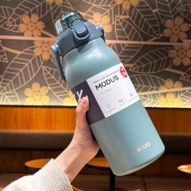 Imagem de Garrafa Térmica De Grande Capacidade Em Aço Inoxidável 304 Com Canudo 1700ml (Verde-Azulado)