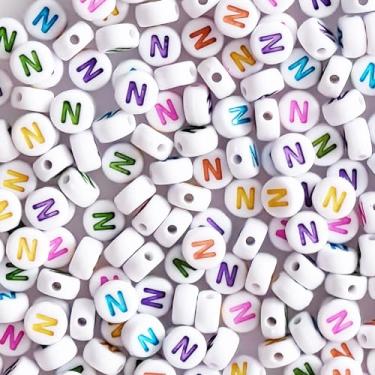 Imagem de Contas redondas N 4 x 7 mm acrílico colorido alfabeto contas para pulseiras fazer joias chaveiros colar óculos de sol DIY - 300 peças