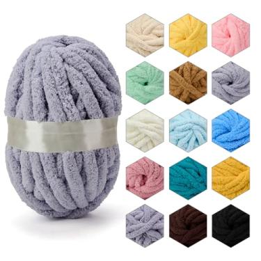 Imagem de ERLYEEN Fio grosso de chenille, super volumoso, macio, fofo, gigante, lavável, poliéster, faça você mesmo, para manta de malha de braço, almofada, sofá, decoração de casa, cinza claro, 2 kg