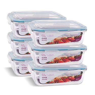Imagem de Conjunto 6 Potes Vidro Hermético Retangular 1520ml Grande