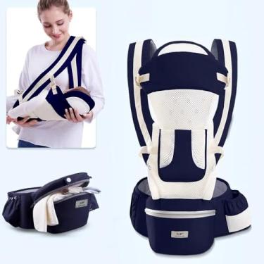 Imagem de Mochila Bolsa Canguru Ergonômico Para Bebê Premium, Portador Carregador de Bebê 3 Em 1, Alça Ajustável, Bolsos Laterais Multifuncionais (Azul Marinho (com tela))