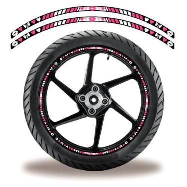 Imagem de Friso De Roda Adesivo Refletivo  Beijo Coração Rosa E Branco - Cobra M