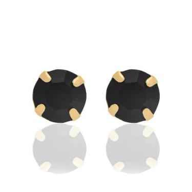 Imagem de Brincos banhado ouro 3x 24k 18k e 22k femininos pequenos cristal preto