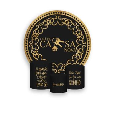 Imagem de Painel De Festa Redondo 1,50x1,50 + Trio De Capas Cilindro - Chá de Ca