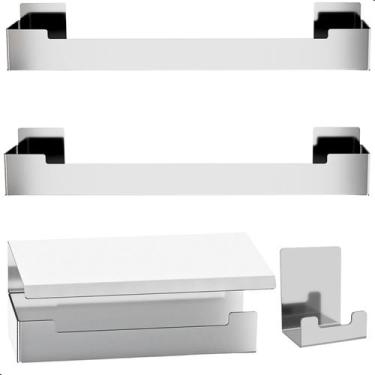 Imagem de Kit de Acessórios Para Banheiro Inox Com Adesivo 4 Pcs F.ELG - FassinS