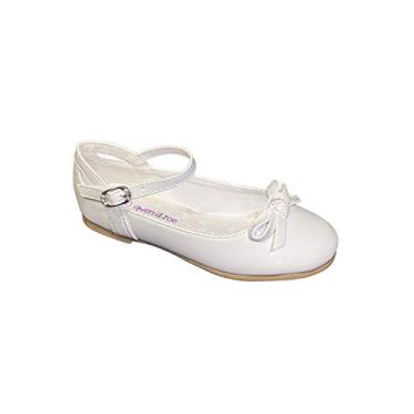 Imagem de Gwen & Zoe Sapatilhas femininas para casamentos, Natal, primeira comunhão, Páscoa, florista – Sapatilhas para meninas grandes e pequenas, crianças, sapatilhas de balé com alça, Branco, 13 Little Kid