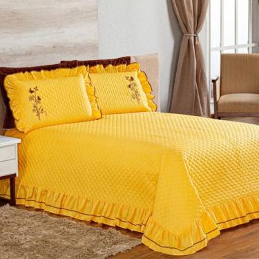 Imagem de Cobre Leito Queen Ester 3 Peças Amarelo - Enxovais Aquarela