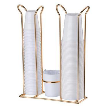 Imagem de Suporte  Porta Copos Descartáveis 200/50/80ml Mexedor Cozinha Cobre Ro