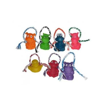 Imagem de Kit 12 Animais Mini de Borracha Com Corda Brinquedo Pet - J. Pet