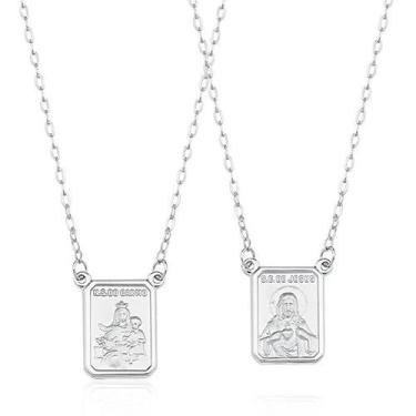 Imagem de Escapulário Ouro Branco 18k Nossa Senhora do Carmo e Sagrado Unissex -