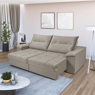 Imagem de Sofá Dallas Retrátil e Reclinável 3 Lugares Veludo Modulado (Castor, 2,90)