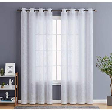 Imagem de HLC.ME Abbey Faux Linen texturizado semitransparente privacidade filtro de luz solar transparente ilhós para janela cortinas curtas grossas painéis de cortina para quarto e sala de estar, 2 painéis
