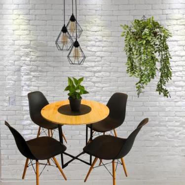 Imagem de Mesa De Jantar 4 Lugares Redonda Ferro E Madeira - TB