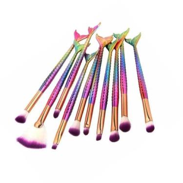 Imagem de Kit Pinceis Maquiagem 10 Pcs Sereia - Azul - Csc Imports