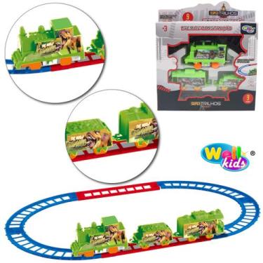 Imagem de Trem locomotiva de construcao dino com trilho super trilhos a pilha 9 