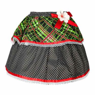 Imagem de Saia Junina Caipira Adulto C/ Babado Xadrez Arraiá Quadrilha - Fantasi