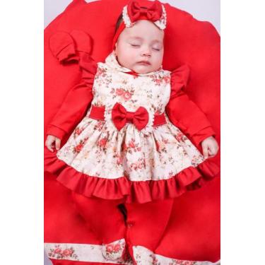 Imagem de Saida de Maternidade Para Bebe Menina com Vestido Salmão Floral Pompom
