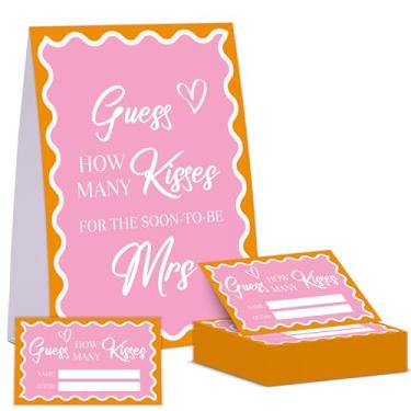Imagem de Jogo de chá de panela com borda ondulada rosa, adivinhe quantos beijos para a logo ser a senhora, pacote com 1 placa e 50 cartões de adivinhação, decorações modernas de chá de panela, suprimentos de