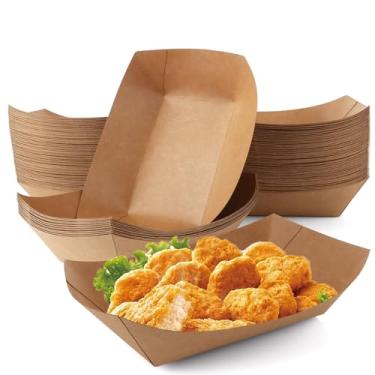 Imagem de FVIEXE Pacote com 250 bandejas de papel para comida, 1,4 kg, papel kraft descartável, barcos, bandeja de servir festa para nachos, cachorro-quente, batatas fritas, lanches, tacos, churrasco, pipoca,