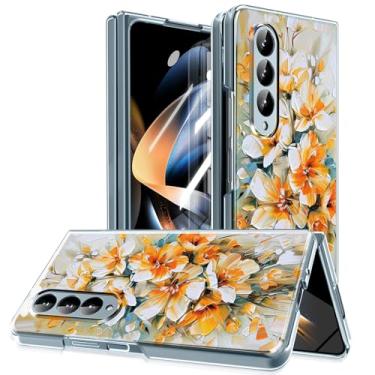 Imagem de MIDIIUGCT Capa magnética para Galaxy Z Fold 4, círculo magnético integrado e carregamento sem fio, capa à prova de choque de grau militar para Z Fold 4 [pintura a óleo Catharanthus] MUS-CXDZ-02-20